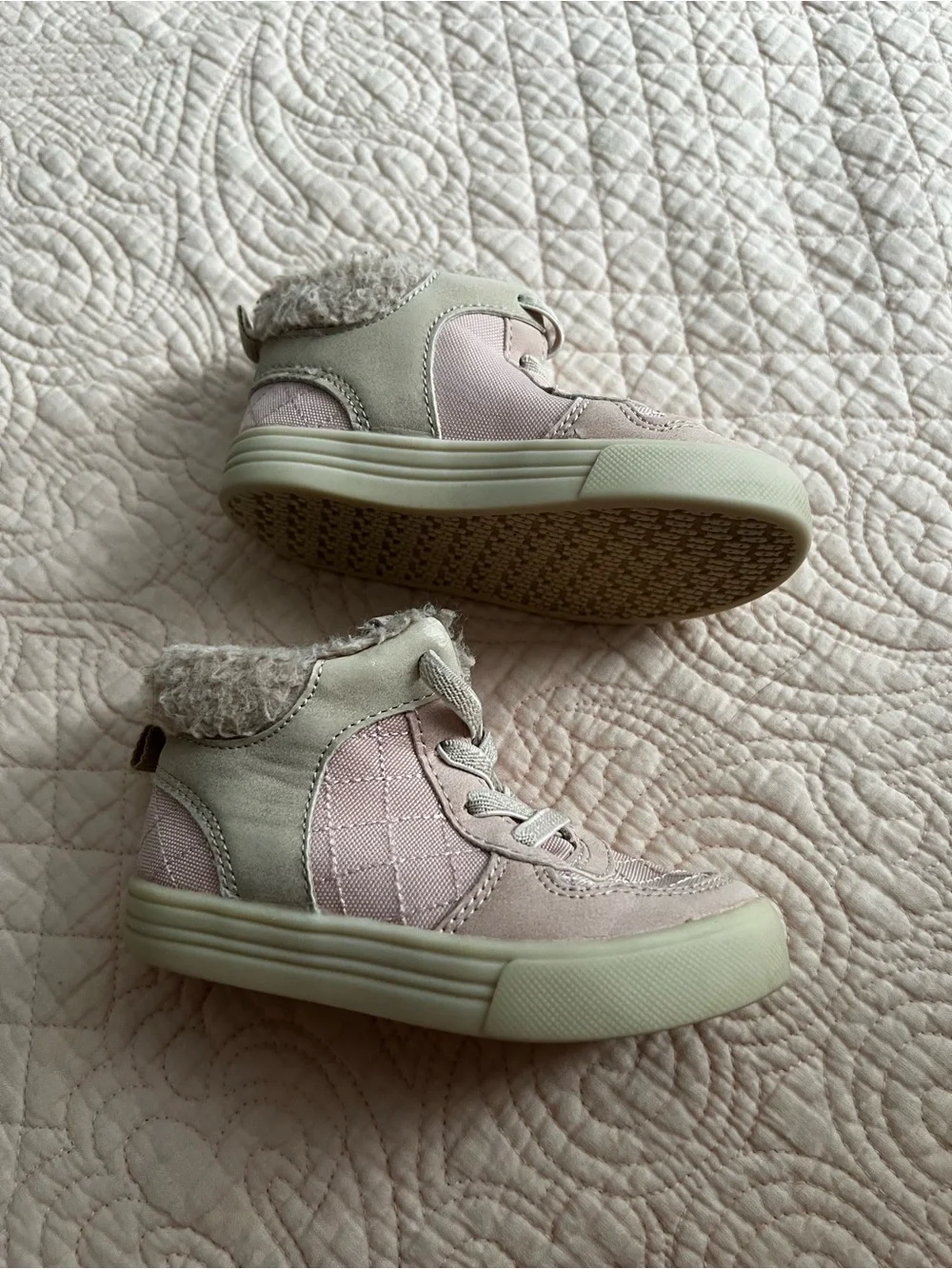 OshKosh B'gosh Pink Quilted Faux-Fur High-Top Sneakers